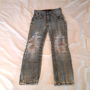 GS 115  Distressed Slate/Metallic threading Straight leg, jean. Youth Size 7.
